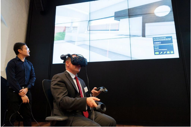Man testing the Universal Design Application in Virtual Reality 